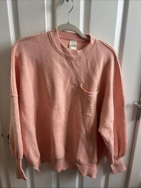 Medium Women’s Pink Crewneck Pocket Sweater. Inside out design